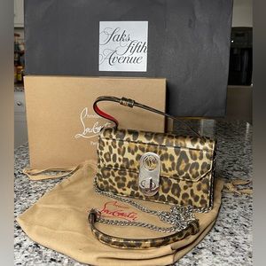 Christian Louboutin Elisa Baguette 100 Coins Clutch Crossbody Leopard Purse